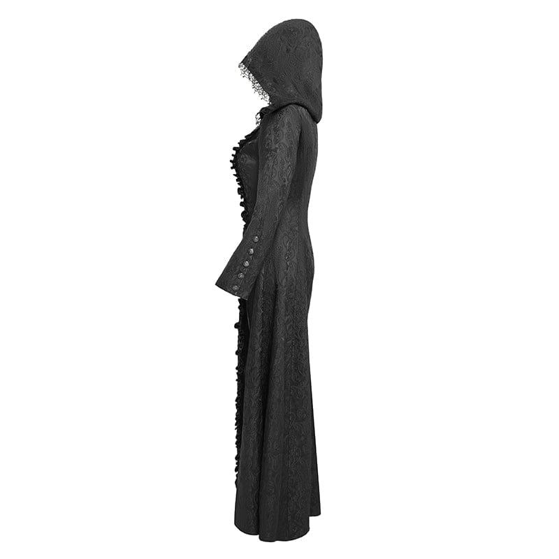 EVA LADY Women's Gothic Stand Collar Ruffled Coat with Hood