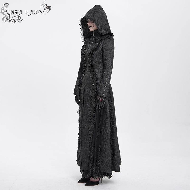 EVA LADY Women's Gothic Stand Collar Ruffled Coat with Hood