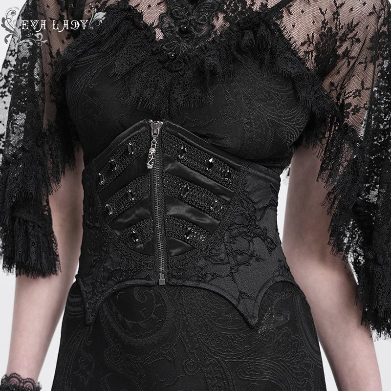 EVA LADY Women's Punk Batwing Beaded Lace-up Underbust Corset