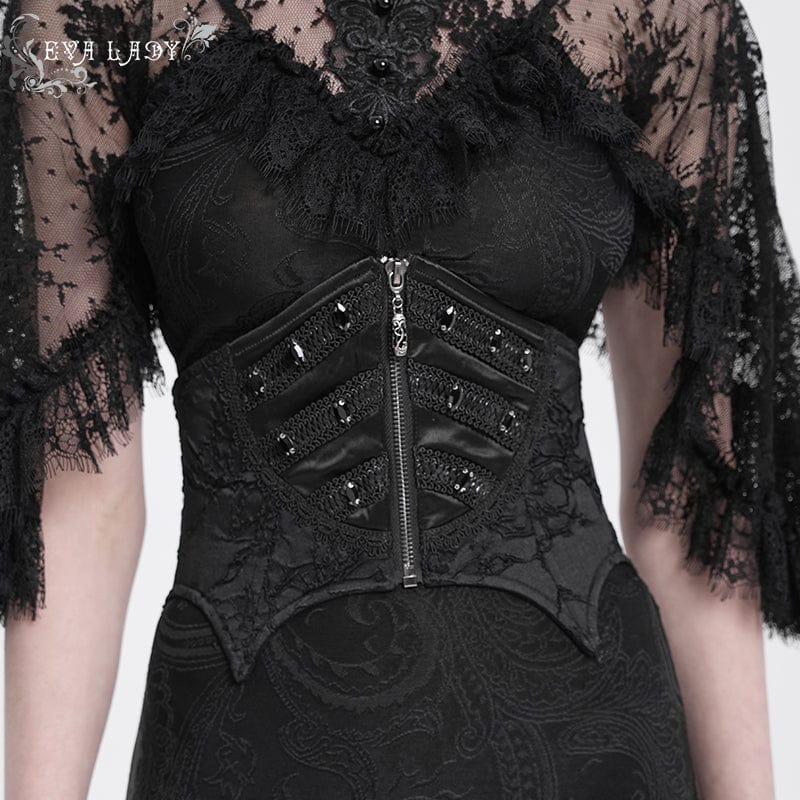 EVA LADY Women's Punk Batwing Beaded Lace-up Underbust Corset