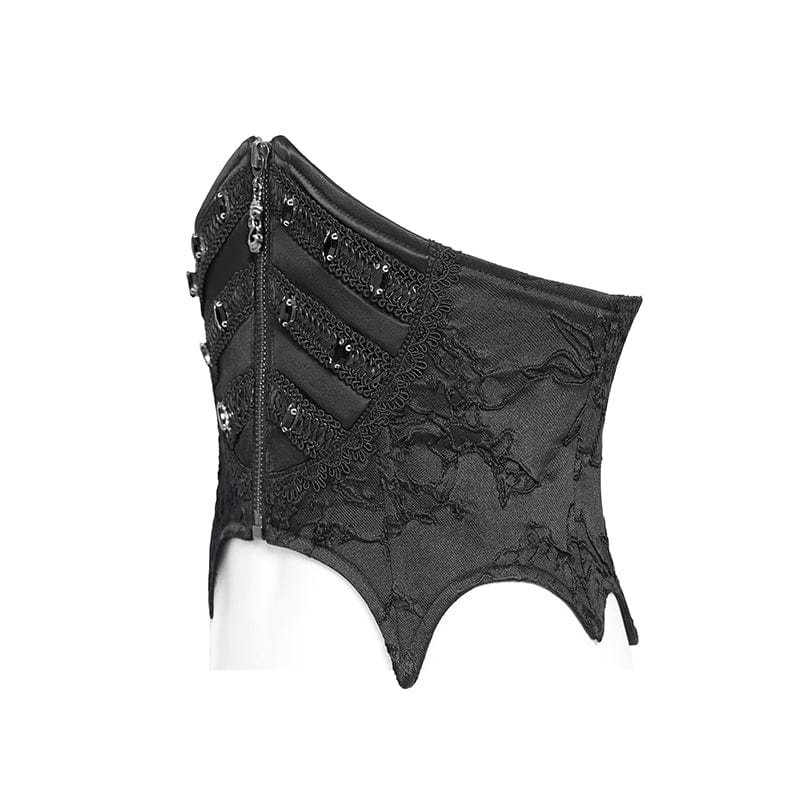 EVA LADY Women's Punk Batwing Beaded Lace-up Underbust Corset