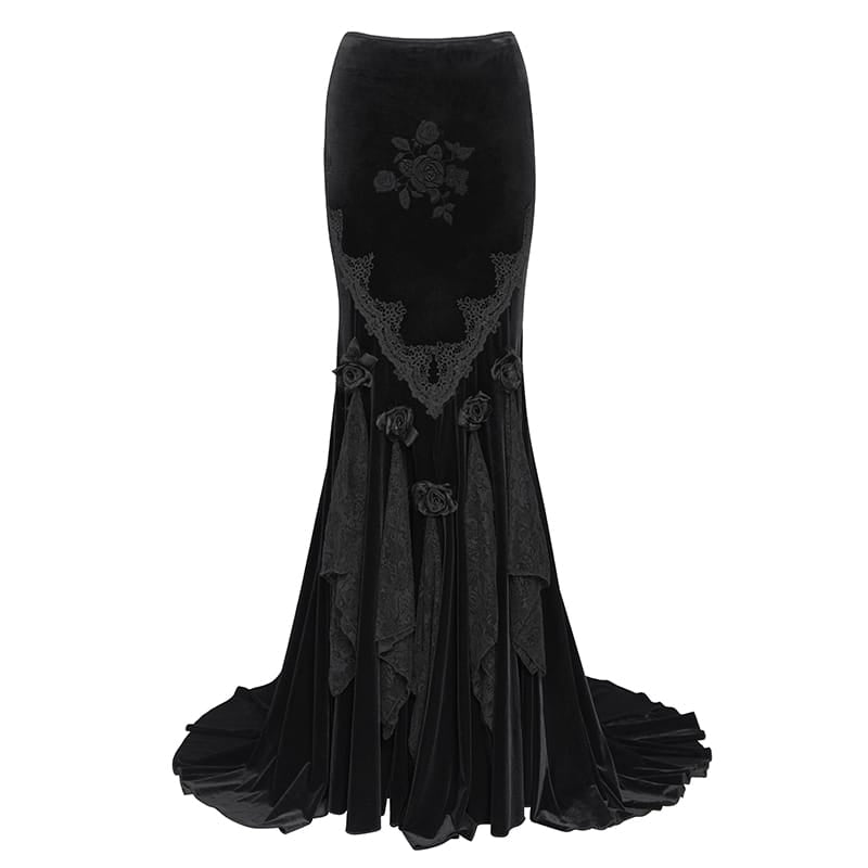 EVA LADY Women's Vintage Goth Skirt With Train