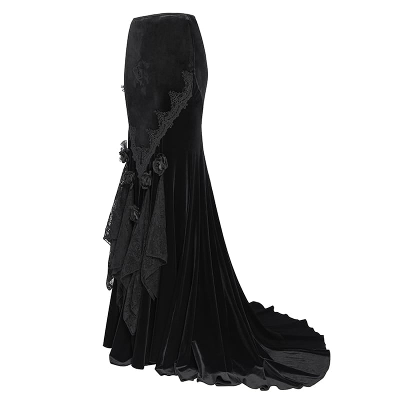 EVA LADY Women's Vintage Goth Skirt With Train