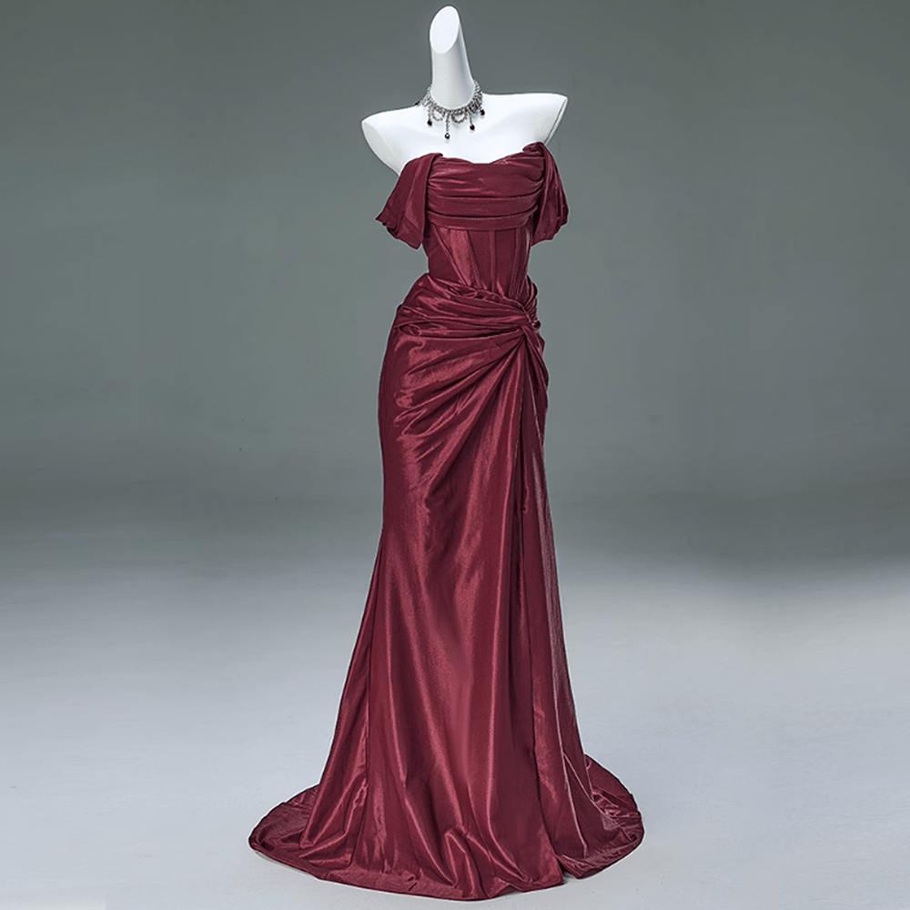 Kobine Custom Gothic Off Shoulder Ruffled Satin Mermaid Ball Gown Wedding Dress