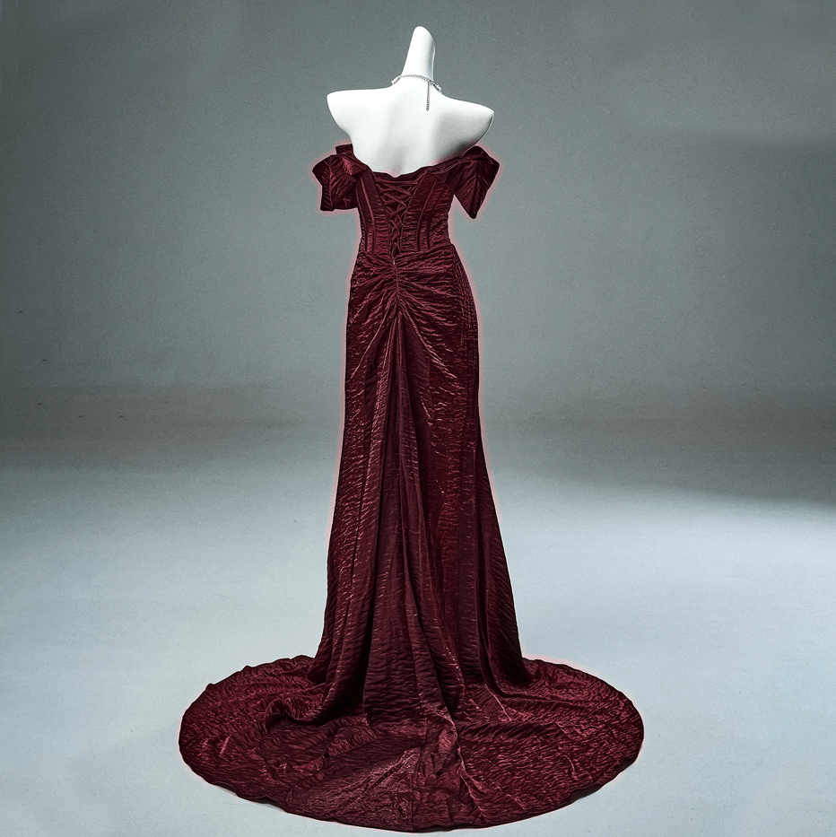 Kobine Custom-made Gothic Bowknot Lacing-up Strapless Tuxedo Red Gown