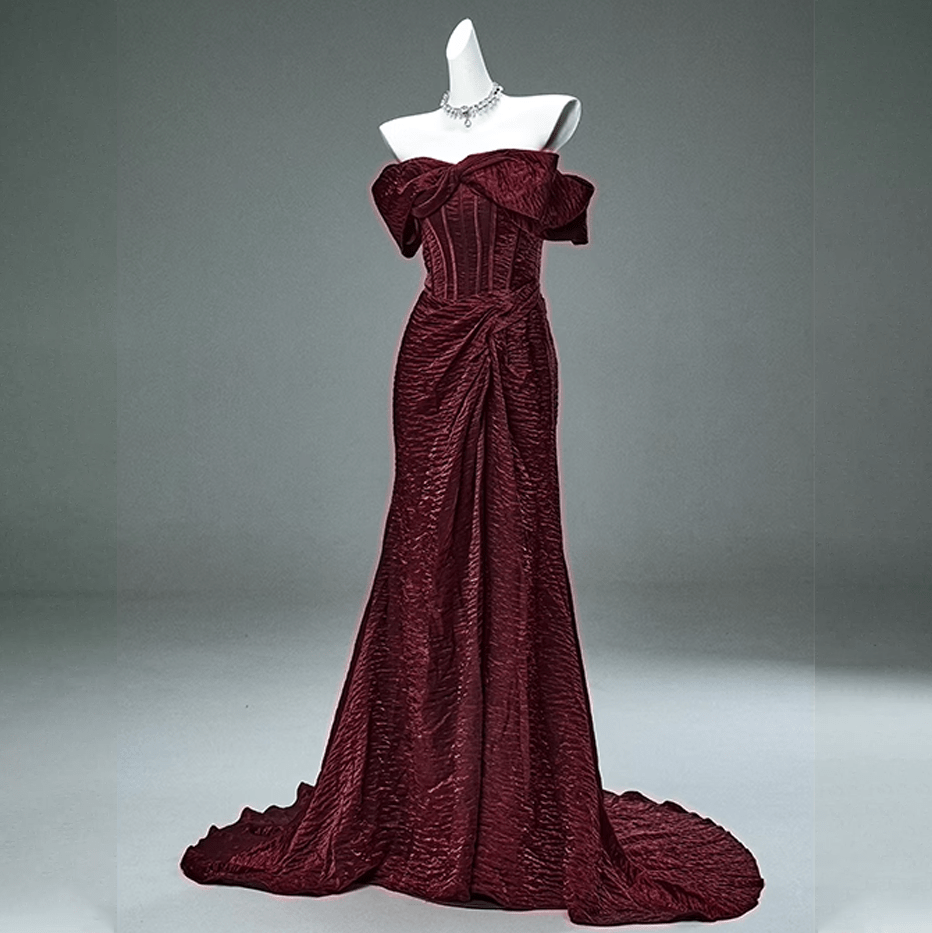 Kobine Custom-made Gothic Bowknot Lacing-up Strapless Tuxedo Red Gown