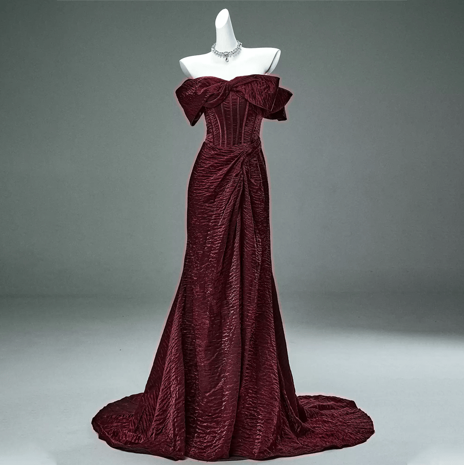 Kobine Custom-made Gothic Bowknot Lacing-up Strapless Tuxedo Red Gown