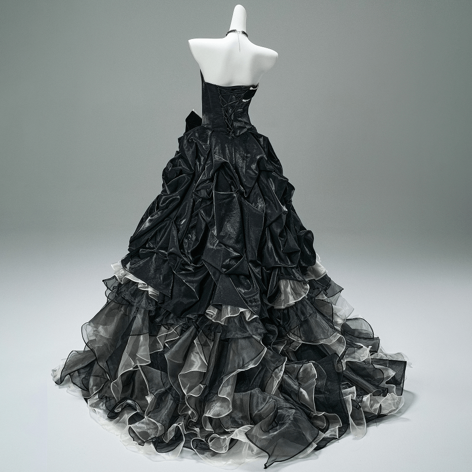 Kobine Custom-made Gothic Bowknot Pearl Multi-layer Splicing Strapless Gown Wedding Dress