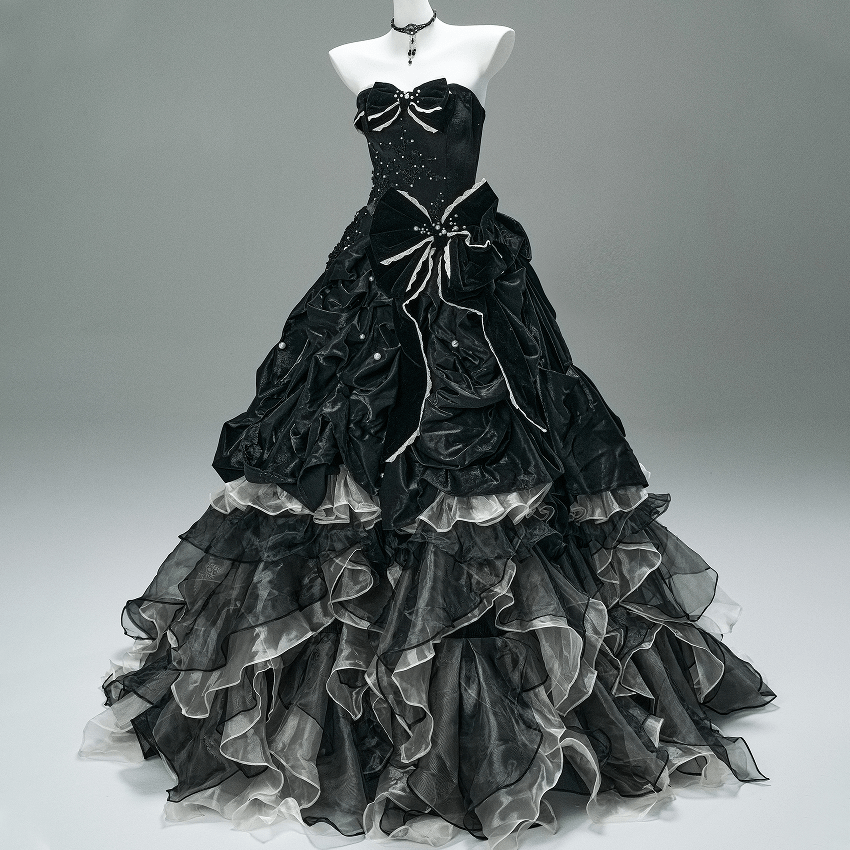 Kobine Custom-made Gothic Bowknot Pearl Multi-layer Splicing Strapless Gown Wedding Dress