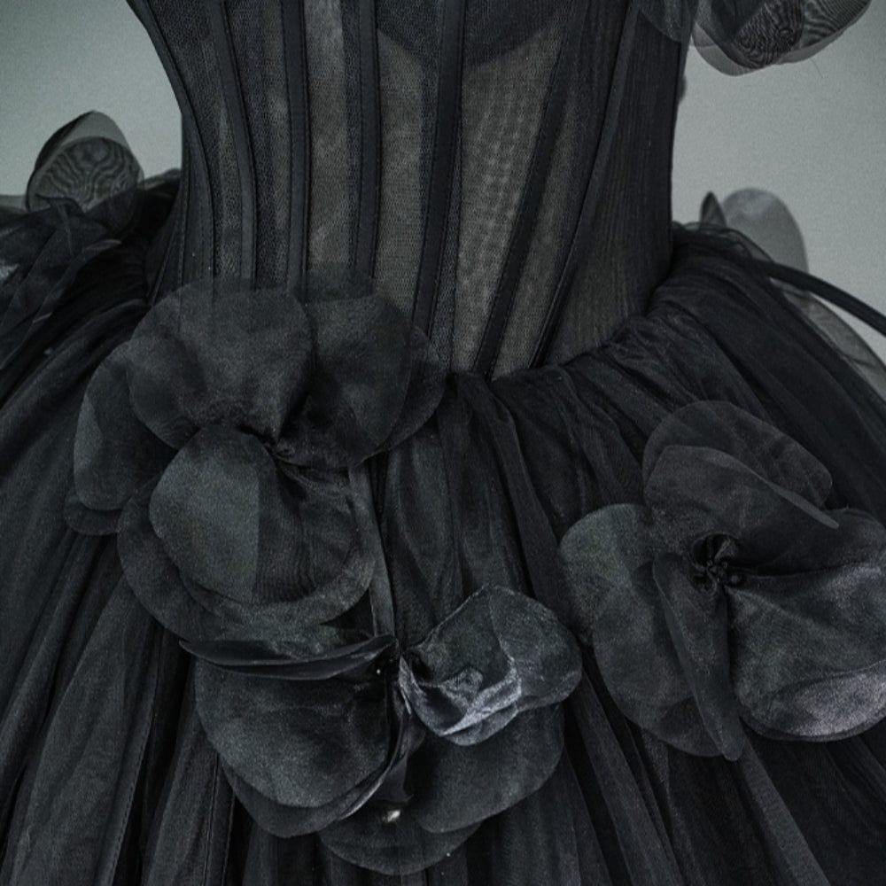 Kobine Custom-made Gothic Off Shoulder Floral Corseted Multi-Layered Maxi Ball Gown Wedding Dress