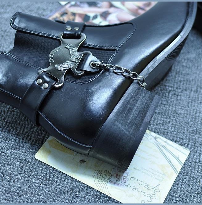 Kobine Men's Faux Leather Suede Pointed Toe Eagle Gusset Harness Ankle Boots