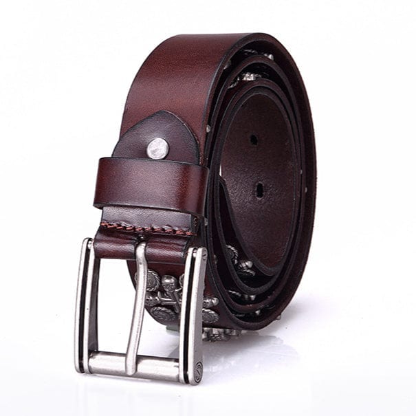 Kobine Men's Gothic Belts With Rivets Of Skulls And Crosses