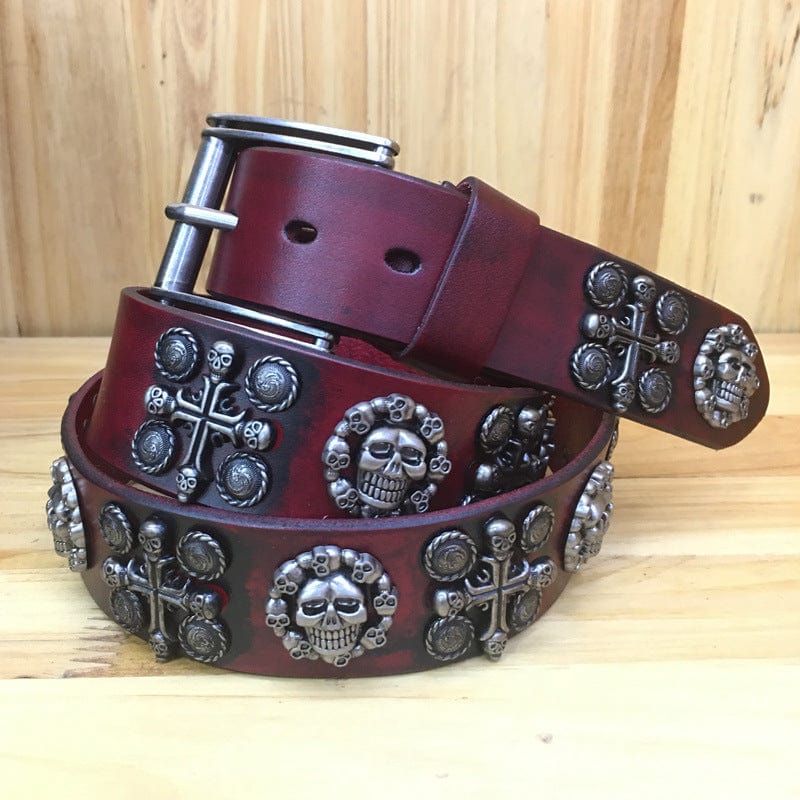 Kobine Men's Gothic Belts With Rivets Of Skulls And Crosses
