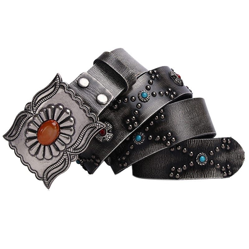 Kobine Men's Gothic Diamante Cross Studded Belt