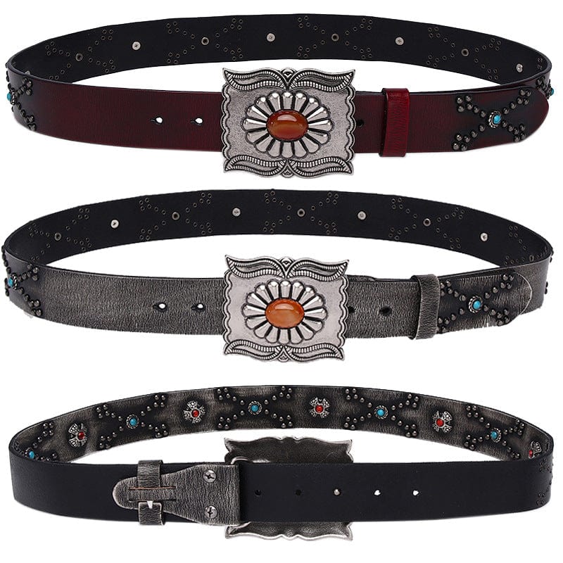 Kobine Men's Gothic Diamante Cross Studded Belt