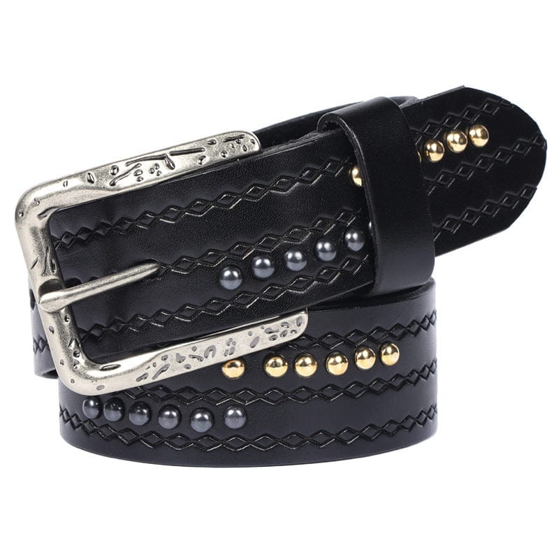 Kobine Men's Gothic Diamond Embossed Studded Belt