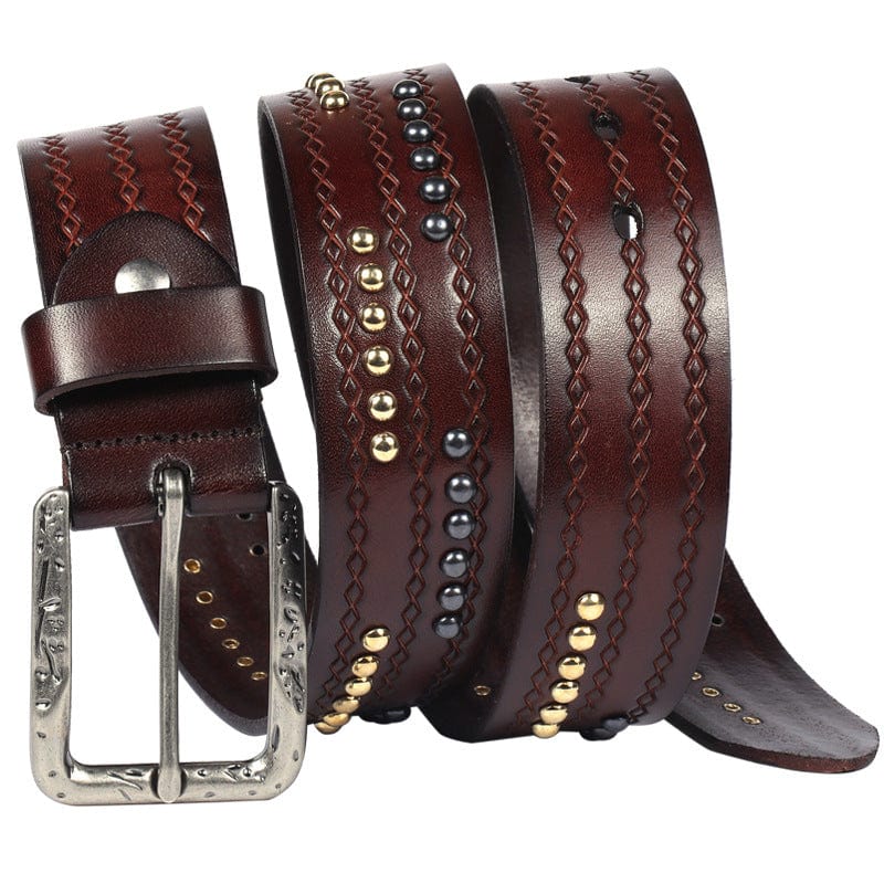Kobine Men's Gothic Diamond Embossed Studded Belt