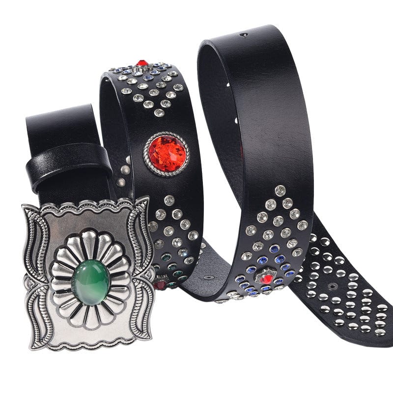 Kobine Men's Gothic Emerald Studded Belt