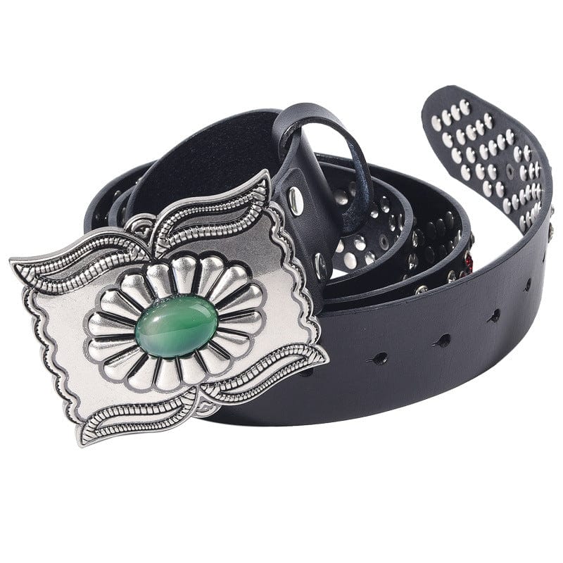 Kobine Men's Gothic Emerald Studded Belt
