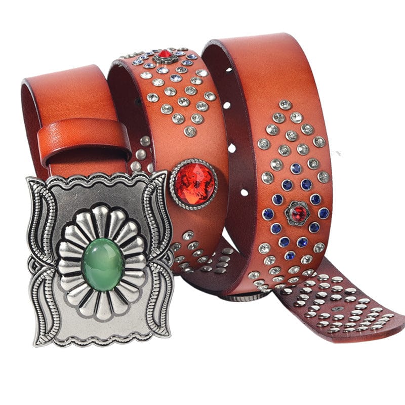 Kobine Men's Gothic Emerald Studded Belt