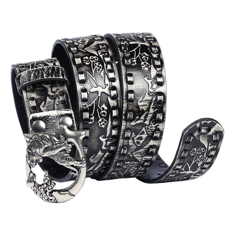 Kobine Men's Gothic Emobossed Tiger Belt