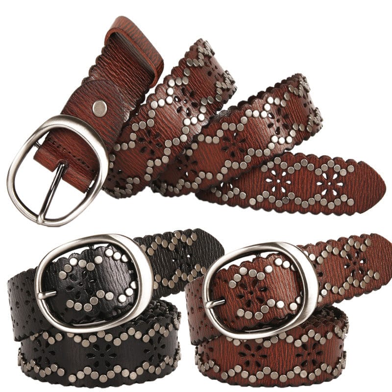 Kobine Men's Gothic Floral Cutout Studded Belt