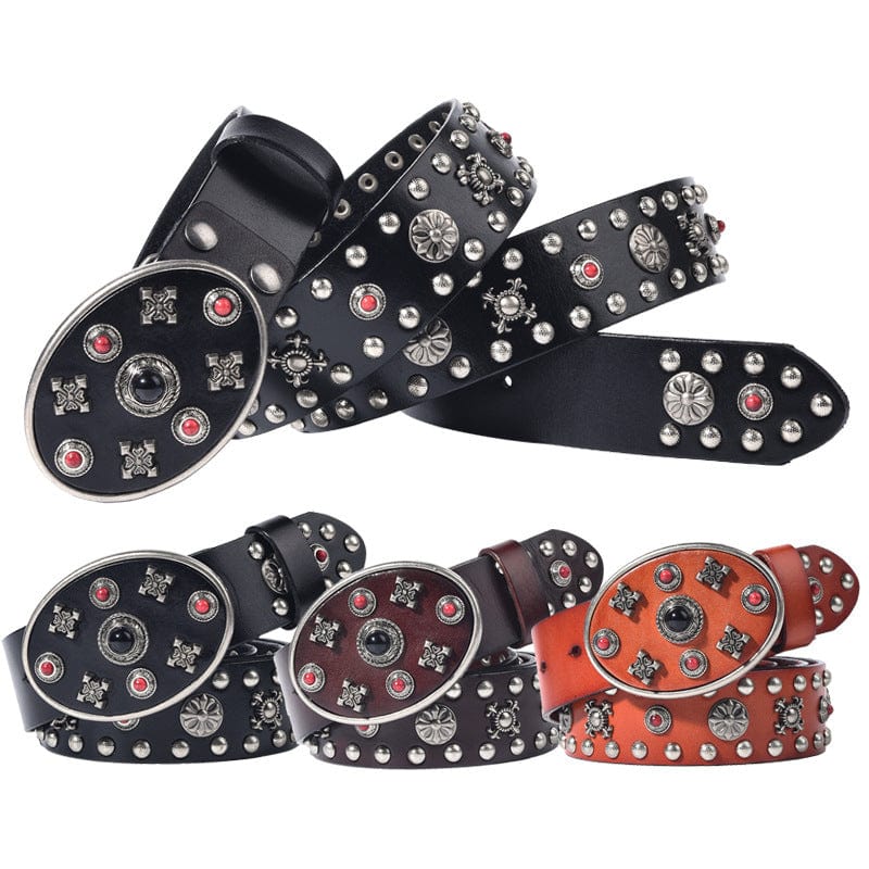 Kobine Men's Gothic Floral Studded Belt