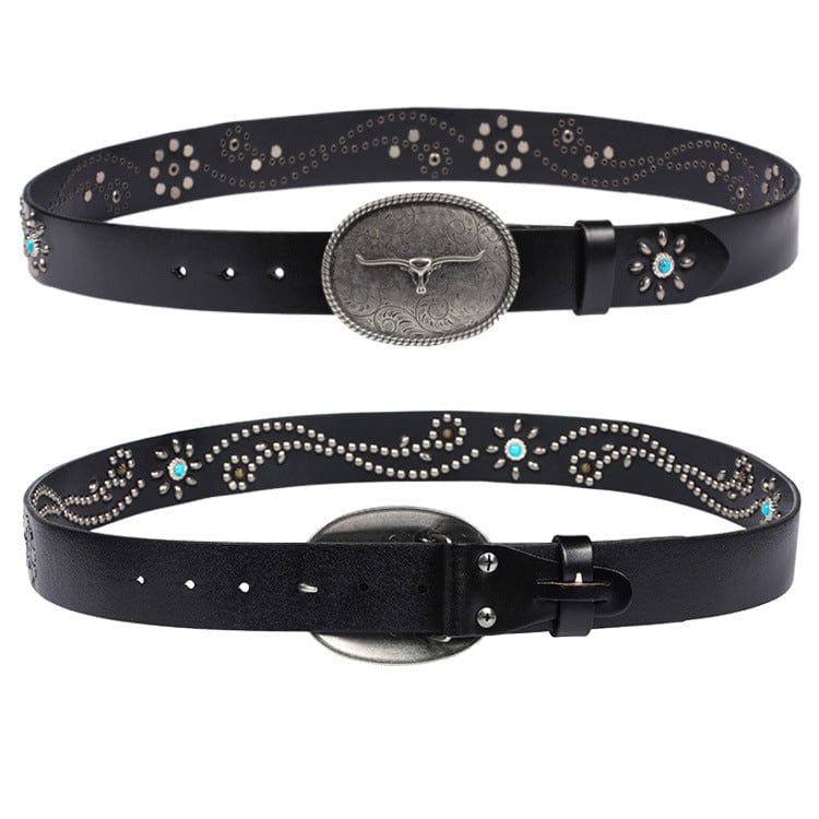 Kobine Men's Gothic Ox-head Floral Studded Belt
