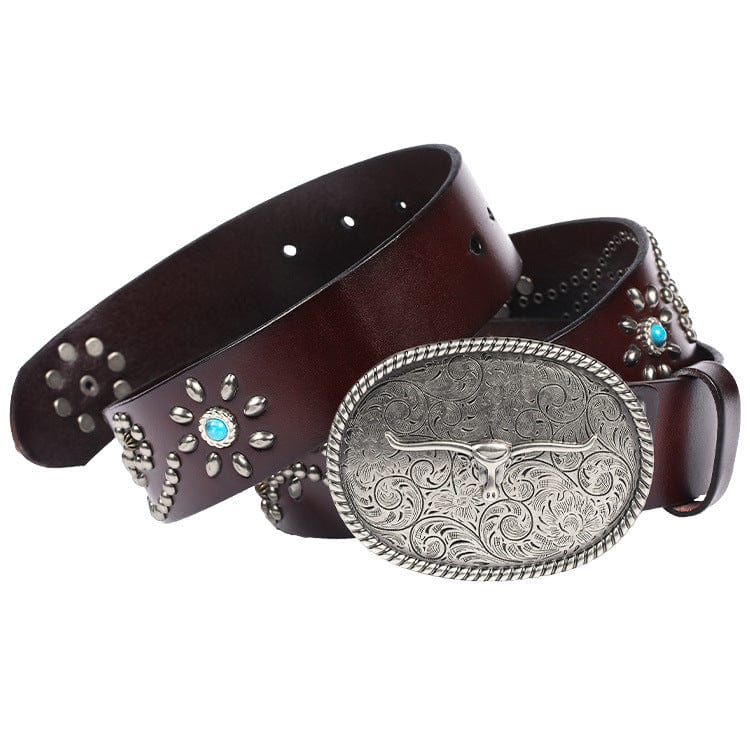 Kobine Men's Gothic Ox-head Floral Studded Belt