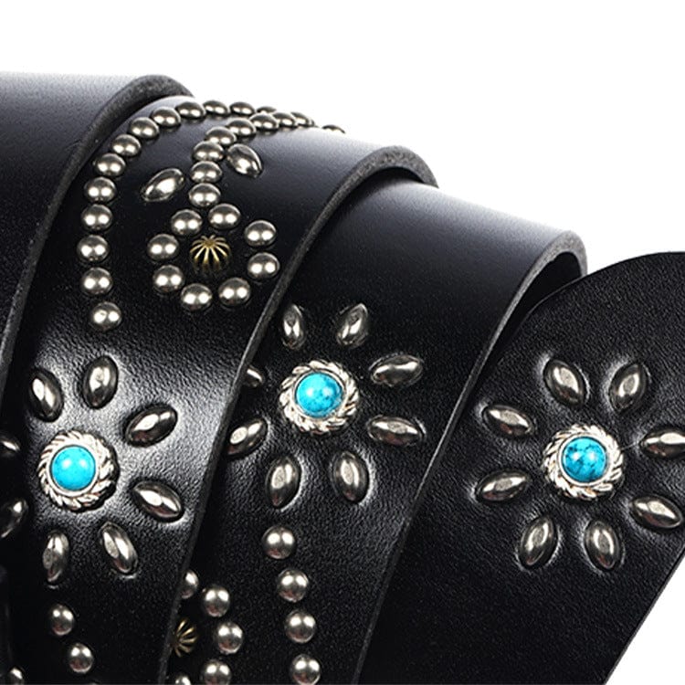 Kobine Men's Gothic Ox-head Floral Studded Belt