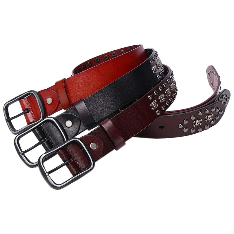 Kobine Men's Gothic Skull Studded Belt
