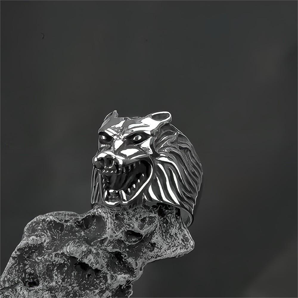 Kobine Men's Punk 3D Roaring Wolf Head Ring