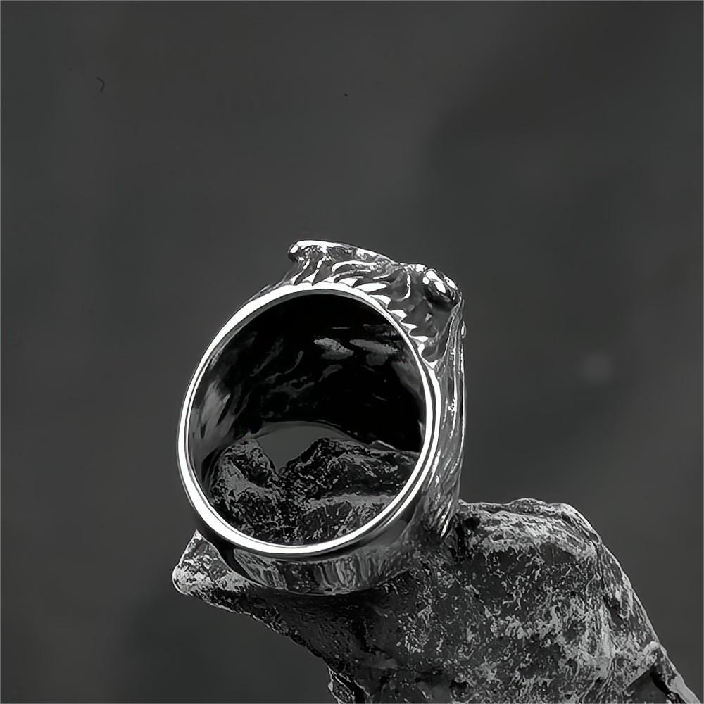 Kobine Men's Punk 3D Roaring Wolf Head Ring