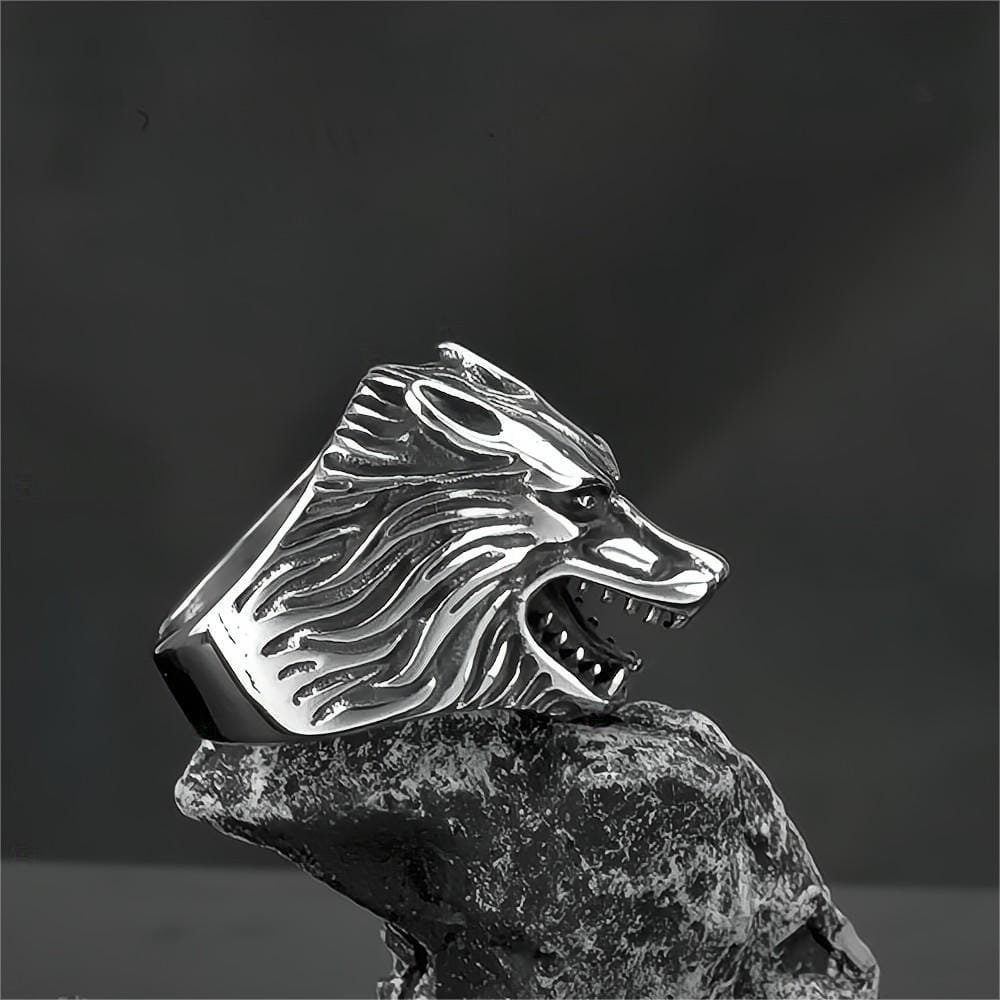 Kobine Men's Punk 3D Roaring Wolf Head Ring