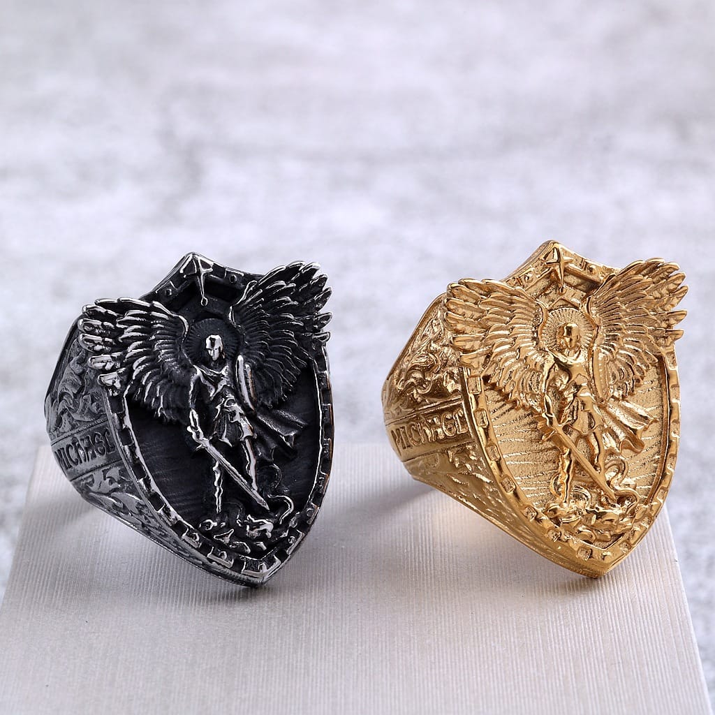 Kobine Men's Punk Angel Shield Ring