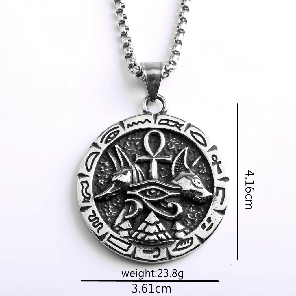 Kobine Men's Punk Antiqued Embossed Round Pendant Necklace