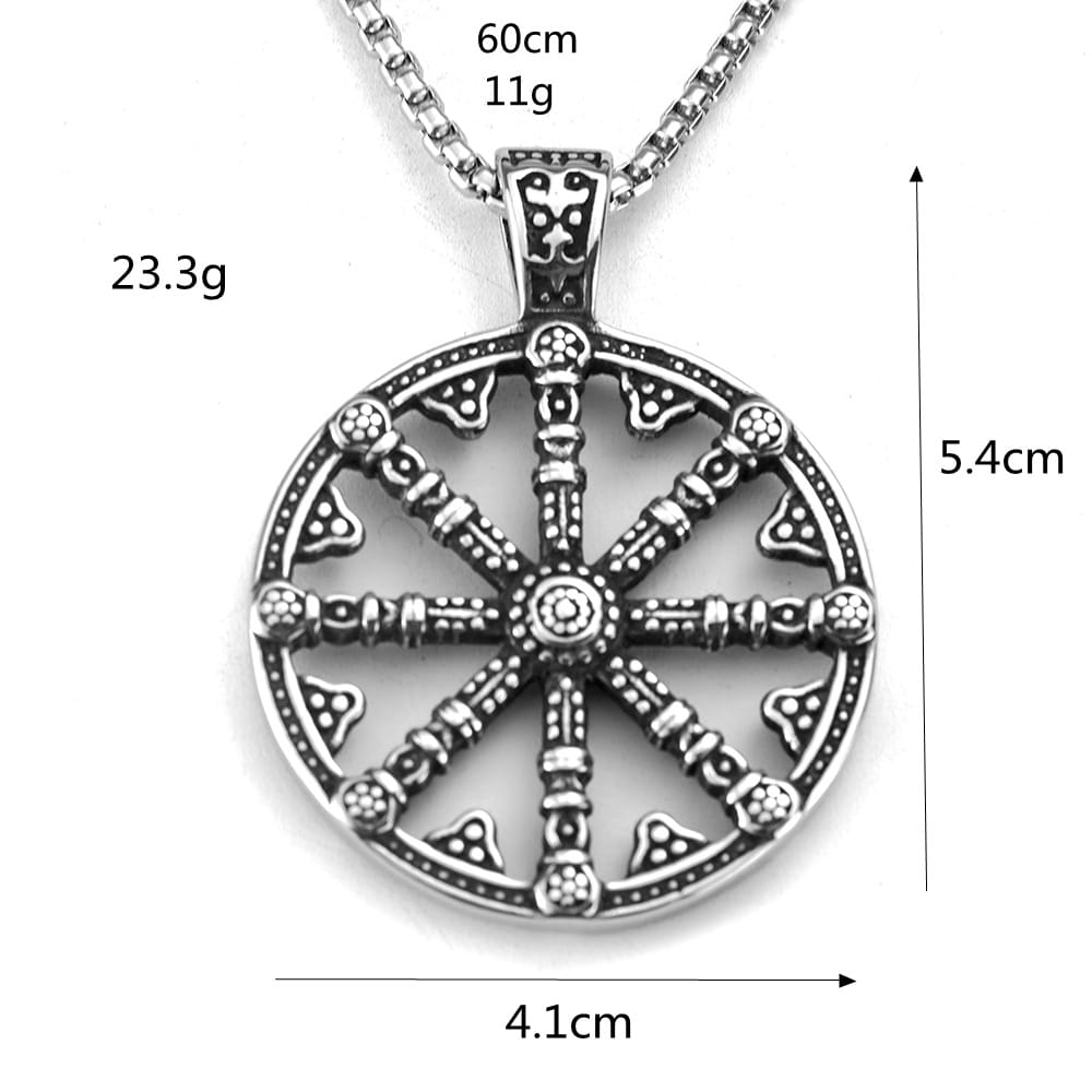 Kobine Men's Punk Antiqued Round Cutout Wheel Pendant Necklace