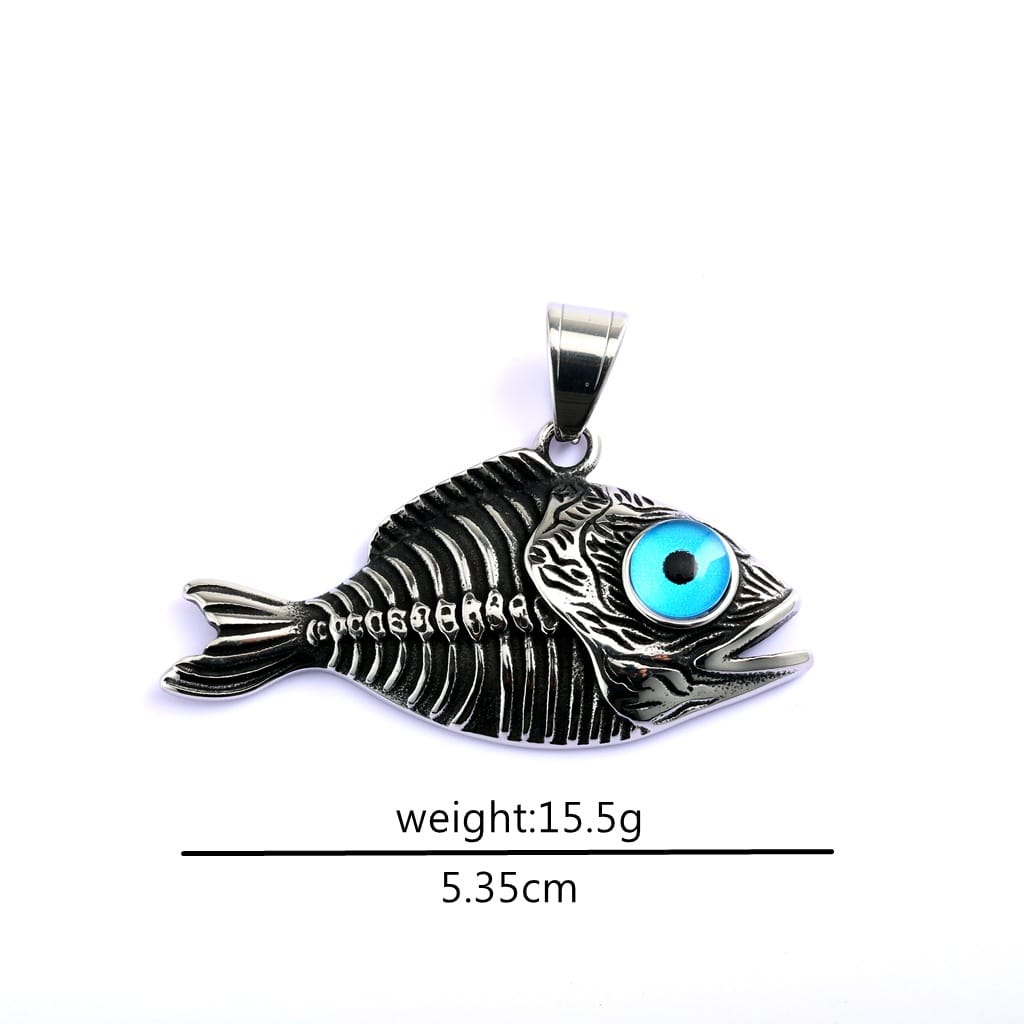 Kobine Men's Punk Blue Eye Fish Necklace