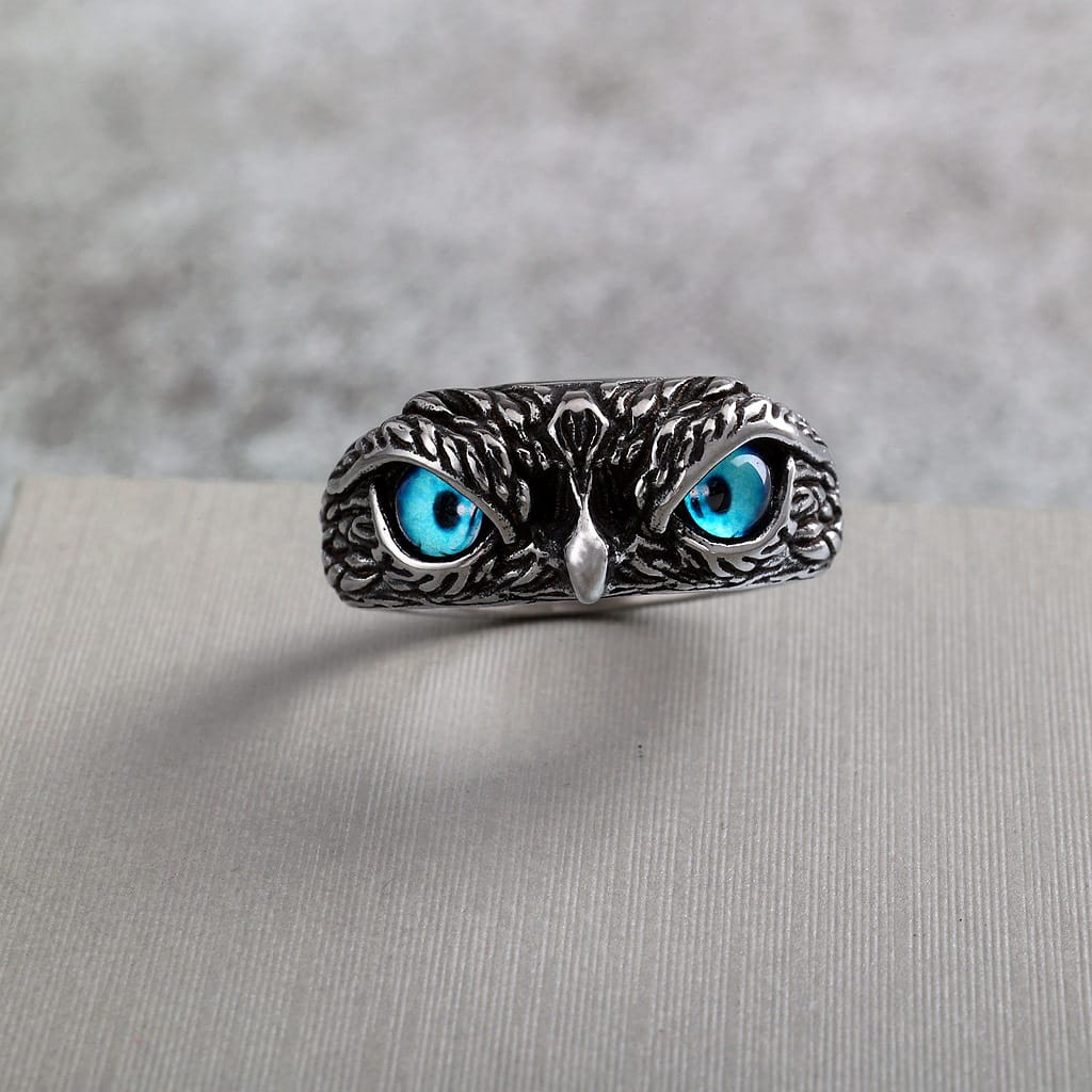 Kobine Men's Punk Blue Eyes Owl Ring