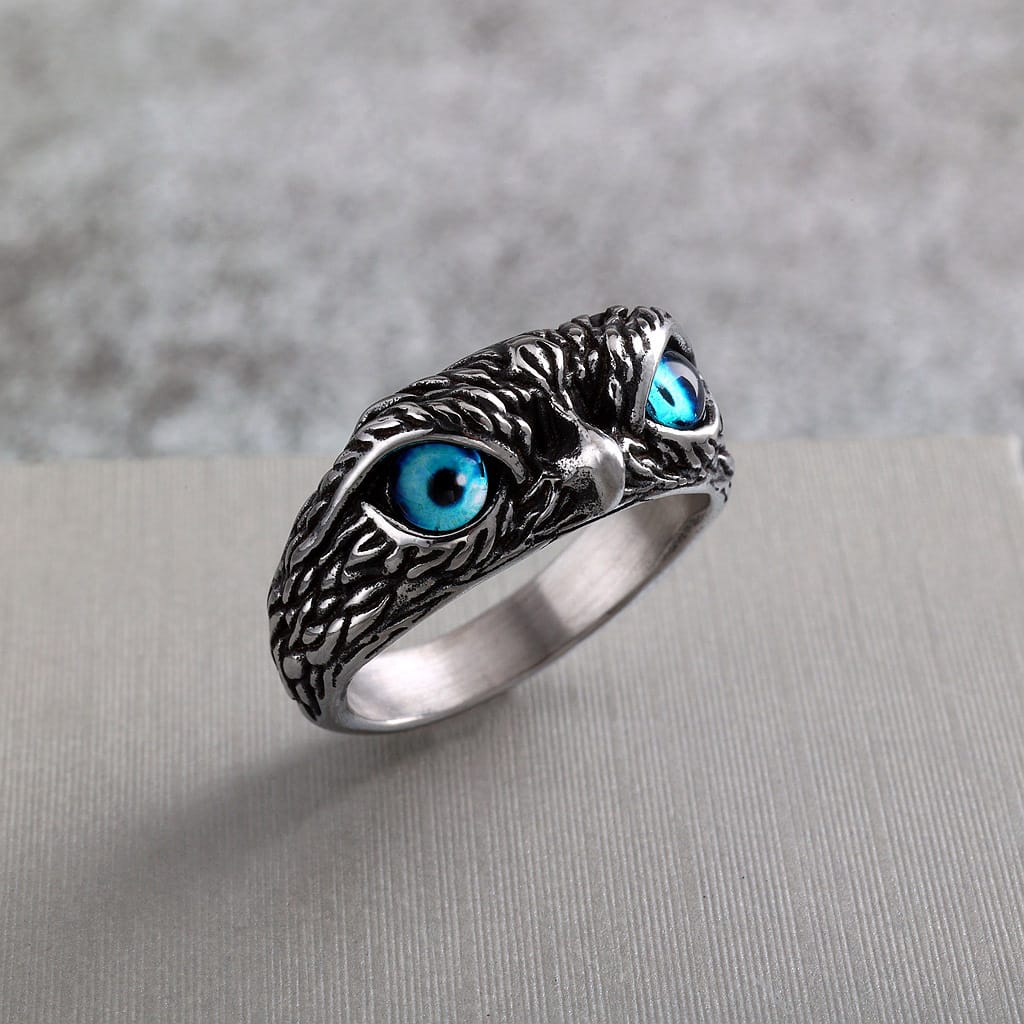 Kobine Men's Punk Blue Eyes Owl Ring