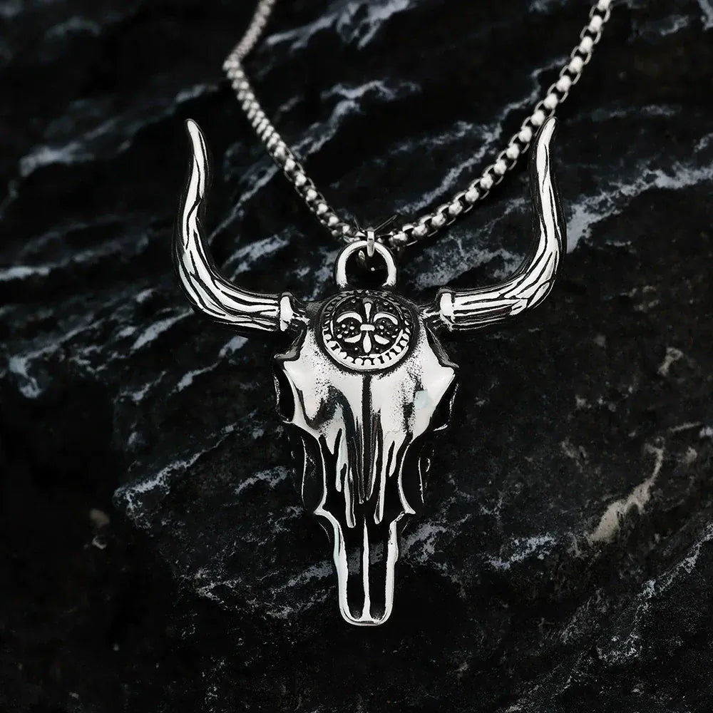 Kobine Men's Punk Bull Skull Necklace