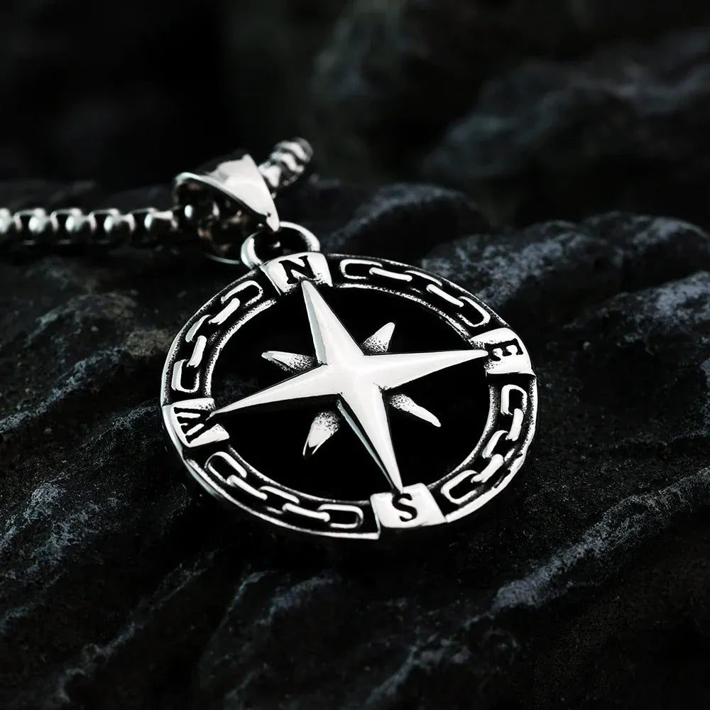 Kobine Men's Punk Compass Pendant Necklace