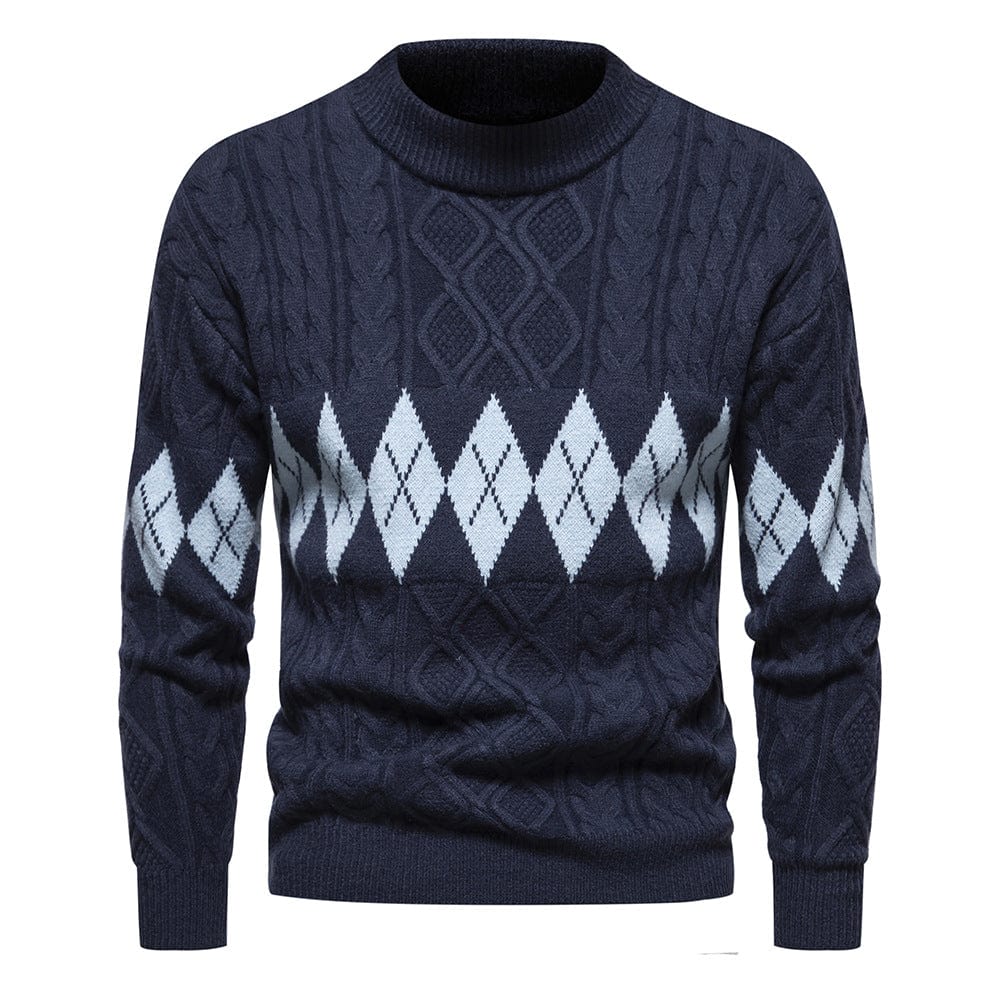 Kobine Men's Punk Contrast Color Cable Knitted Sweater