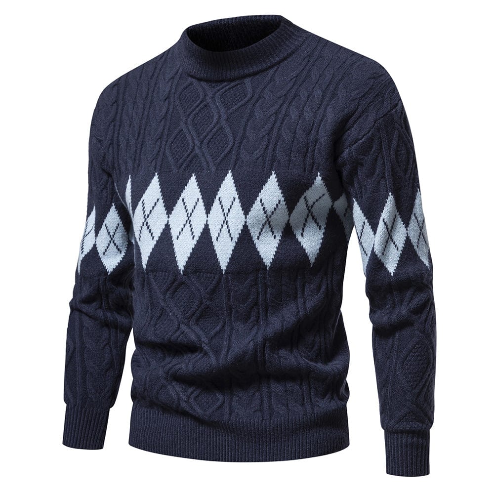 Kobine Men's Punk Contrast Color Cable Knitted Sweater