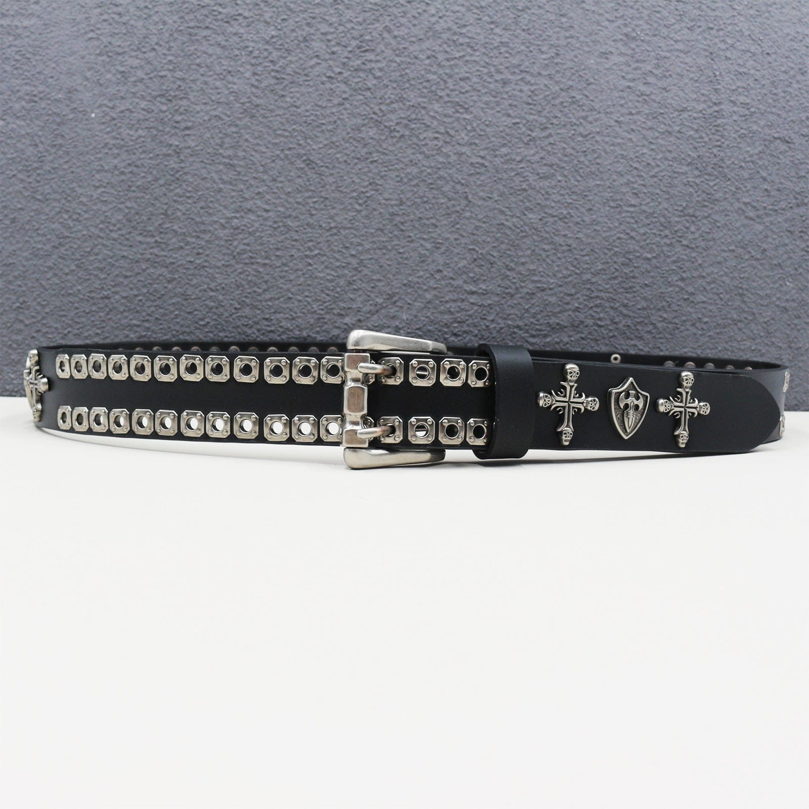Kobine Men's Punk Cross Skull Studded Belt