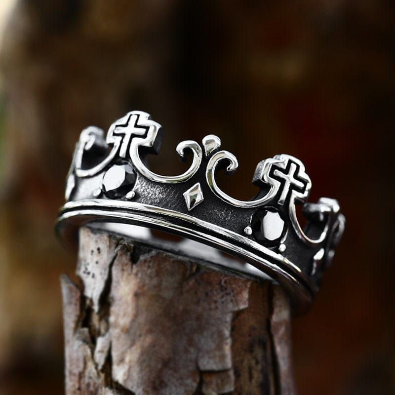Kobine Men's Punk Crown Cross Ring