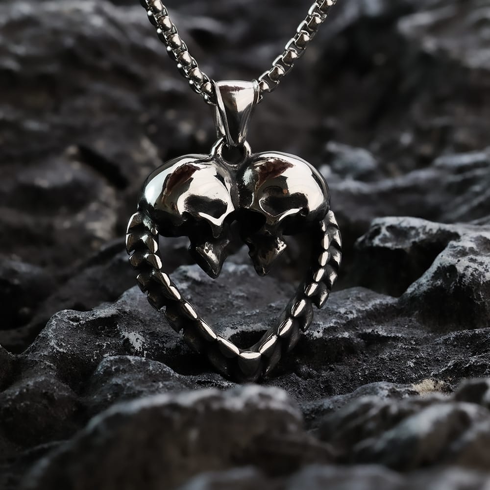 Kobine Men's Punk Cutout Heart Skull Pendant Necklace