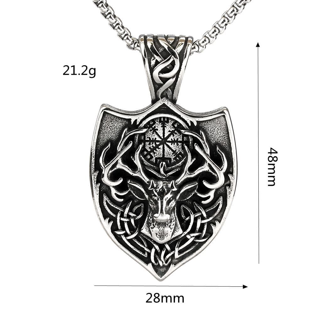 Kobine Men's Punk Deer Head Compass Shield Pendant Necklace