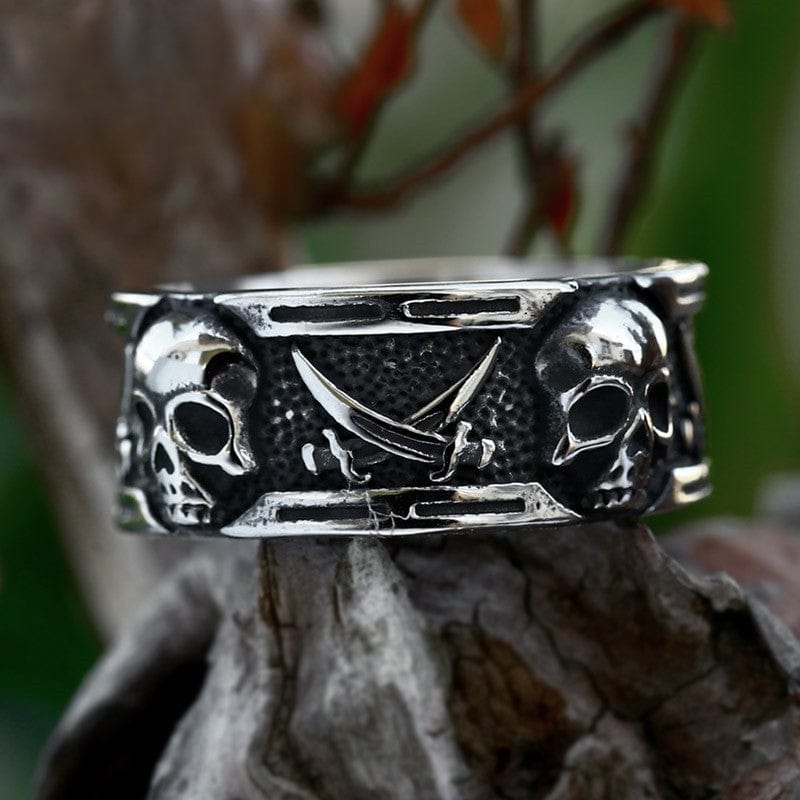 Kobine Men's Punk Double Scythe Skull Ring