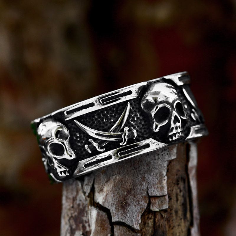 Kobine Men's Punk Double Scythe Skull Ring